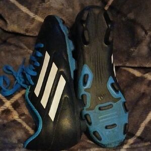 adidas Kids Black and Blue Soccer Cleats with White Stripes